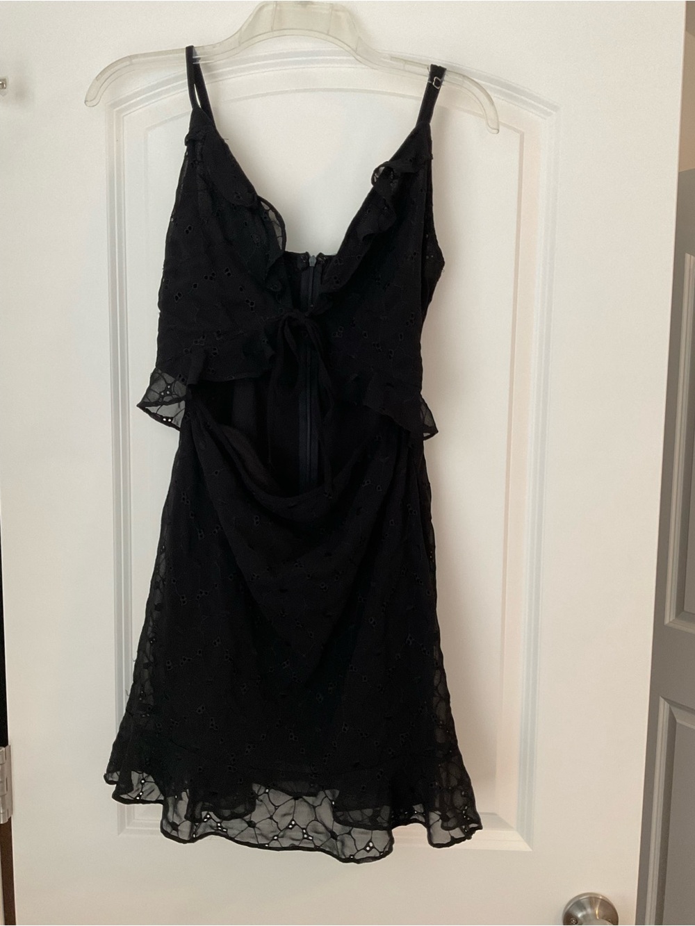 Black Eyelet Spaghetti Strap Mini Dress